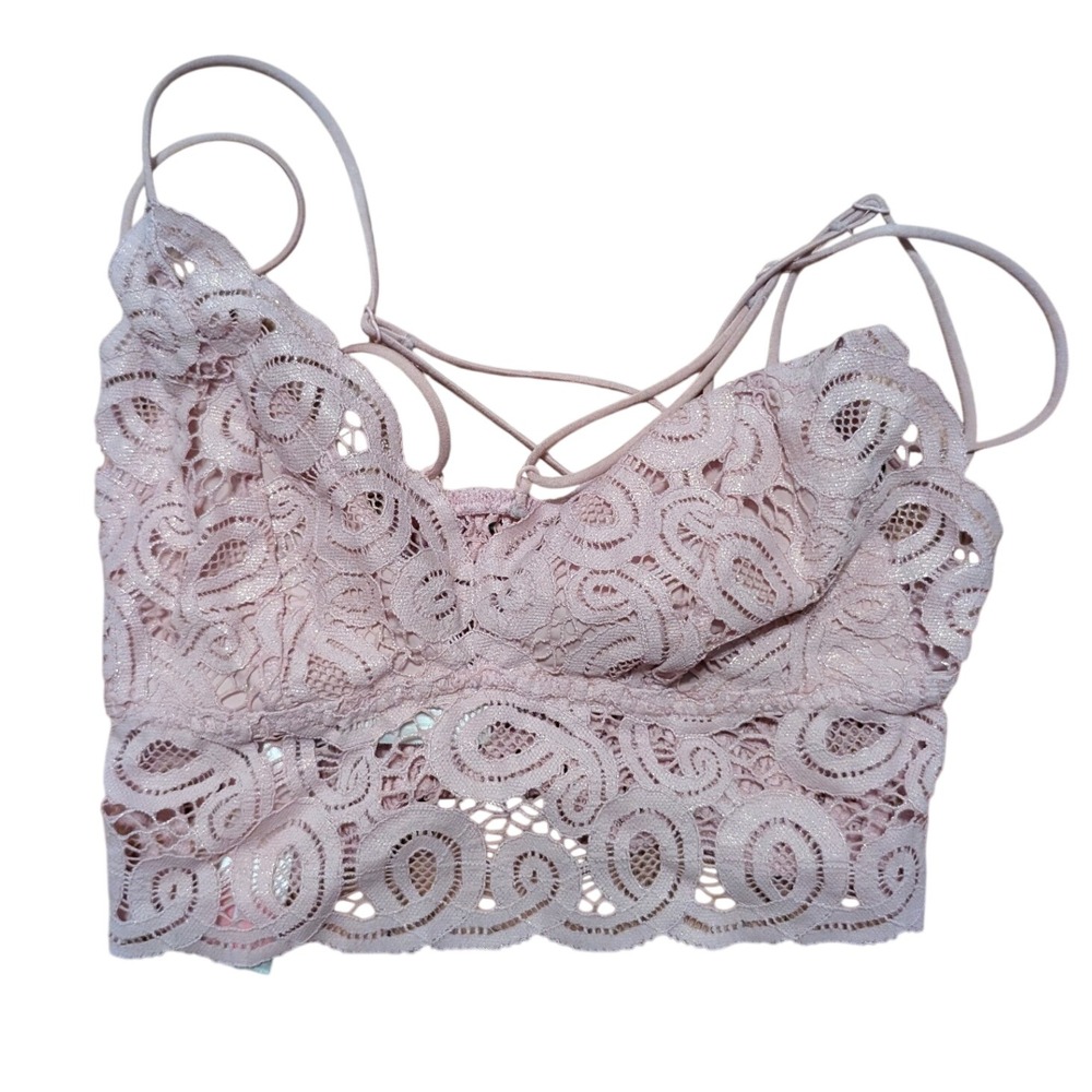 Pink Victoria's Secret Lace Bralette Blush Rose Smocked Back Size XS